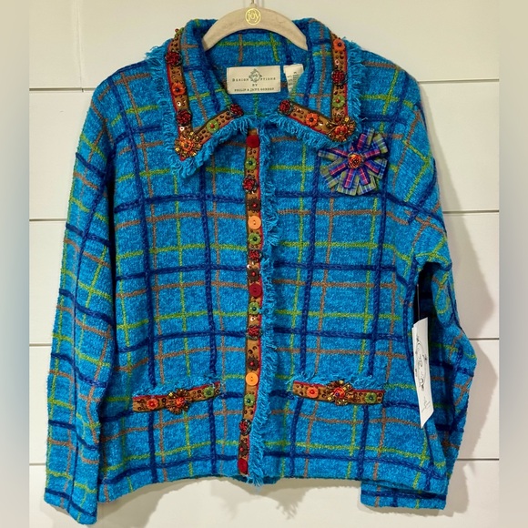 NEW Design Options by Philip and Jane Gordon Plaid Floral Button Cardigan Size M - Picture 1 of 11
